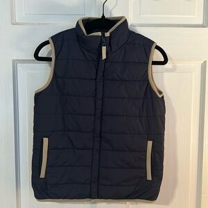 Lands End Kids Youth Puffer Fleece Lined Vest Size 7 navy/tan outdoor w/pockets
